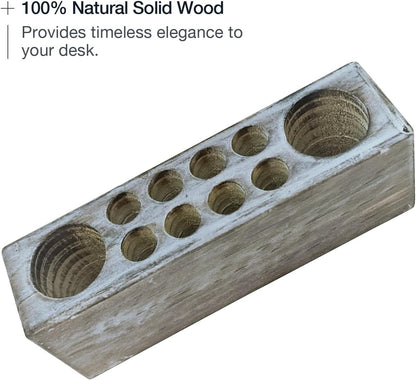 Whitewashed Wooden Pen Holder, Grey Solid Wood Desk Organizer, Rustic Paint Brush Holder and Art Supplies Organizer