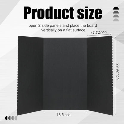 Paterr Trifold Poster Board with Storage Bag, Hook and Loop Fabric, Foldable 3 Panel Presentation Board for Science Fair and Exhibitions (Black,54 x 30 Inch)