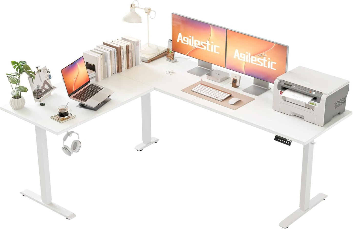 Agilestic L-Shaped Standing Desk Adjustable Height, Electric Corner Standing Desk, Sit Stand Up, 75x61 inch Sit Stand Computer Table, White