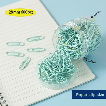 Macaron Colored Paper Clips, 1.1" Medium Paper Clip（28mm, 600pcs Paperclips for Office Supplies and Organization (Cyan)