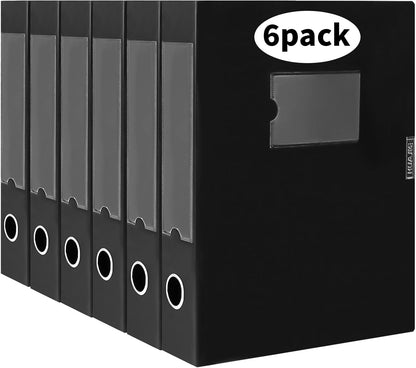 Plastic File Box Archive Storage Case with Lid, 12.2" × 9.4" × 1.6", Letter & A4 Paper, Office Document Organizer Case (Black, 6)