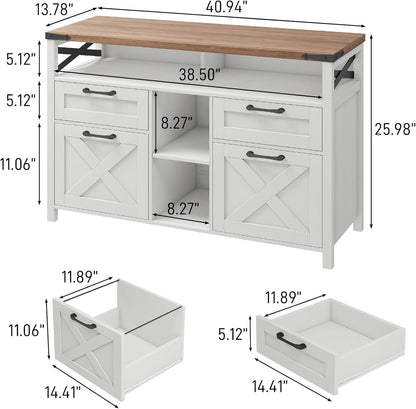 Farmhouse Filing Cabinet with Adjustable Shelf for Home Office, Lateral File Cabinets 4 Drawers with Open Storage Shelf, Filing Organization Storage Cabinets for Hanging Files Letter/A4.