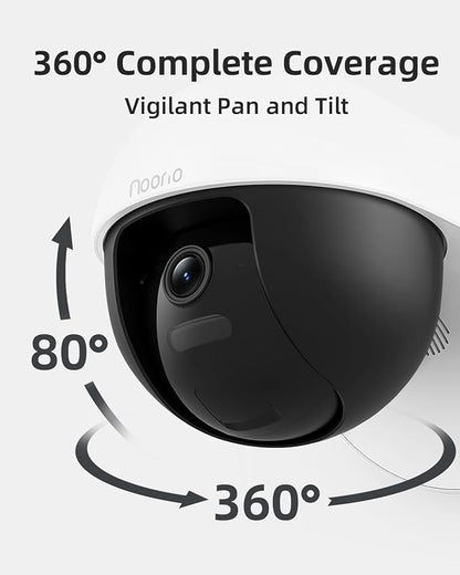 Noorio 3K Wired Security Camera Outdoor, 5GHz 5MP 24/7 Recording Camera for Home Security, w/Sound Light Alerts, 360° View with AI Tracking, 256G Storage, No Subscription Fee, IP66 Color Night Vision