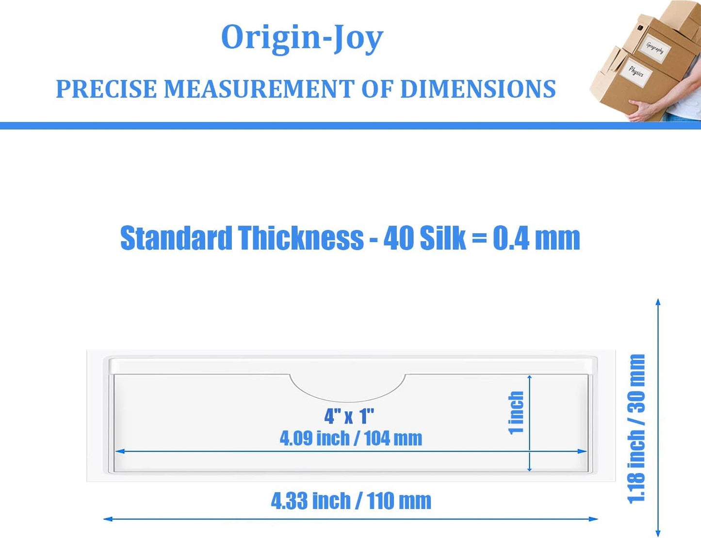 Origin-Joy 60 PCS Self Adhesive Index Card Pockets with Top Open, Clear Plastic Label Holder for Notes, Library and Business, Adhesive Label Pockets & Holder (4 x 1 inch)