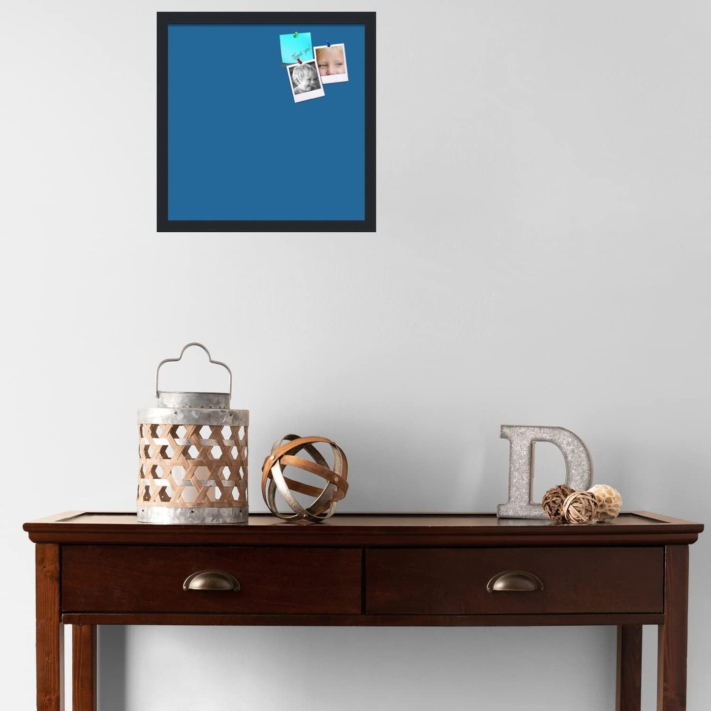 PinPix 17x17 Inch Cork Bulletin Board. This Decorative Framed Pin Board Comes with Navy Pastel Design and a Satin Black Frame. Ideal for Home Office Decor or Message Board (PinPix-1811)