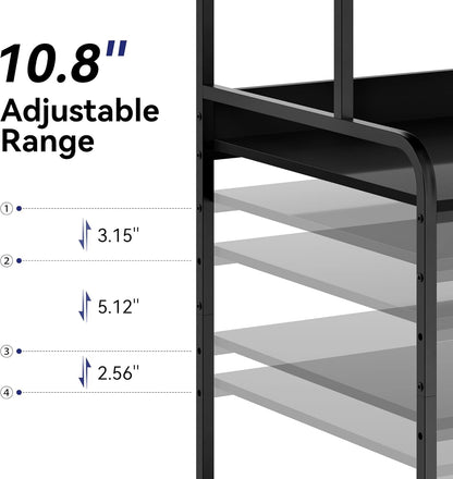 Extra Tall & Large Printer Stand, 24" x 24"x 46'' Height 4 Tier Metal Printer Table for Home Office, Printer Stand with Adjustable Storage Shelf, Rolling Cart for 3D Laser Printer (Black)