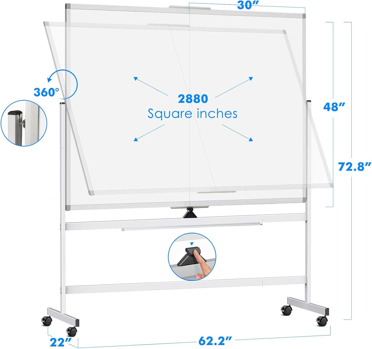 maxtek 60 x 48 Double Sided Rolling Whiteboard, Mobile Whiteboard Magnetic White Board - Large Reversible Dry Erase Board Easel Standing Board on Wheels with Stand (60 x 48)