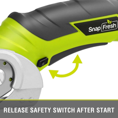 SnapFresh Cordless Electric Scissors, 4V Electric Mini Box Cutter, Carpet & Cardboard Cutter Tool with a Replacement Blade/Charger, Rotary Cutter for Cardboard Packages Leather Plastic （Green）