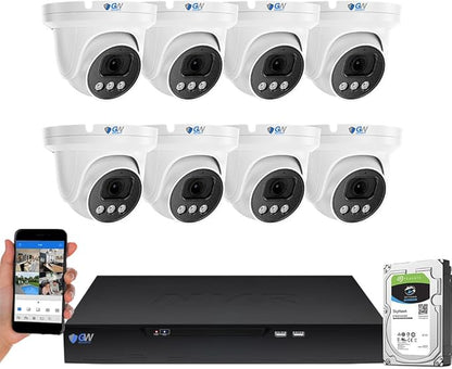 GW Security 8 Channel NVR UltraHD 4K Face Recognition NDAA & TAA Compliant Security Camera System with 8 x 8MP @25FPS Outdoor & Indoor PoE Turret Cameras, 10 Smart AI Functions