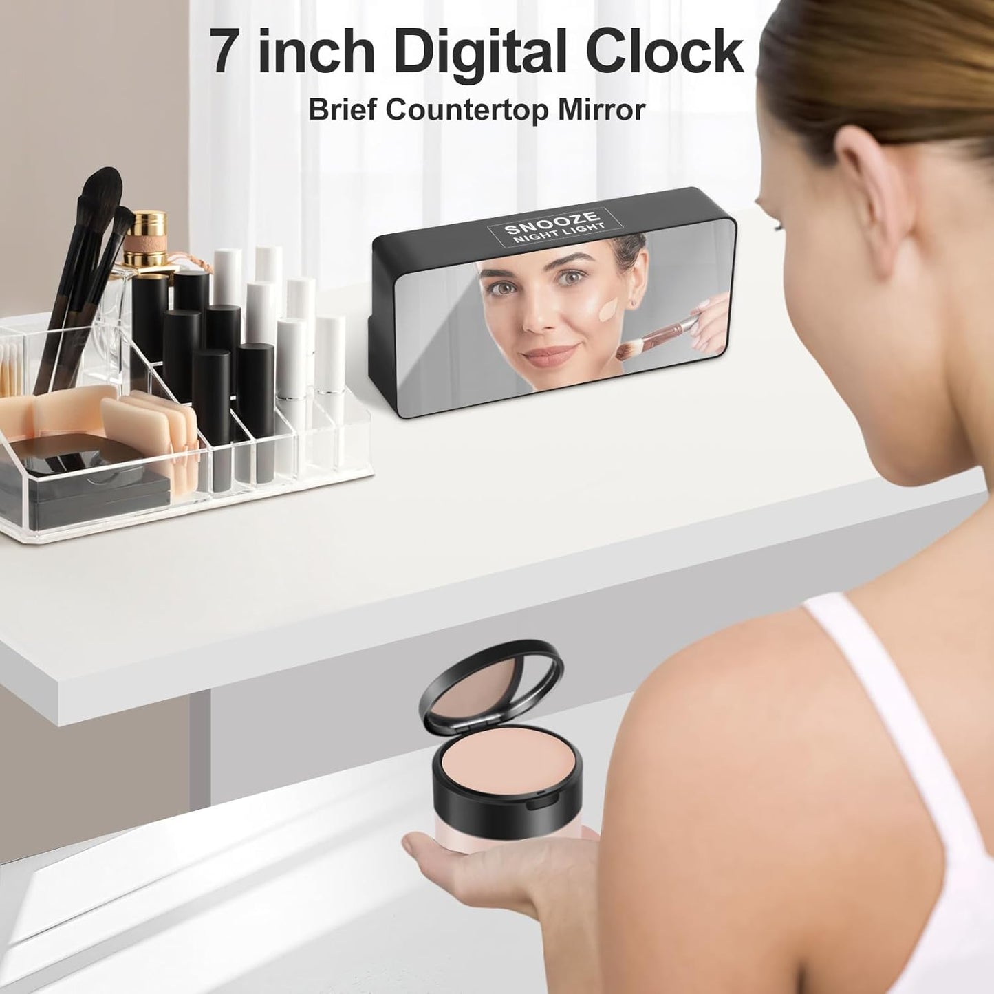Digital Alarm Clock, Big Number LED Mirror Clock with Type C & USB Charging Port, 2 Alarms,Night Light,Dimmer,Snooze,Battery Backup,12/24H, Bedside Digital Clock for Bedroom Home Office Decor Kid Teen
