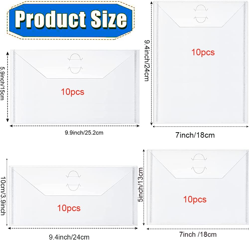 40-Piece Stamp & Die Storage Bags - 4 Sizes, Plastic, Waterproof, Clear, Scrapbooking, Die & Stamp Storage Paper Holder Bags, DIY Card Making