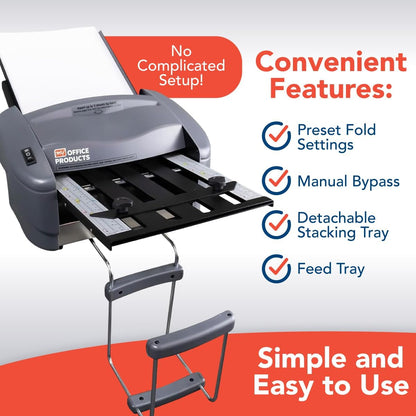 Martin Yale P7500 Paper Folding Machine - Automatic Feed Tabletop 4000 Sheet/Hour Letter, Half, ZFold, Double Parallel, for Offices, Mailrooms, Business, Folds 8.5″ x 11″ & 8.5″ x 14″ 20lb Bond Paper