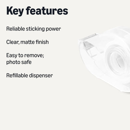 Amazon Basics Matte Finish Tape with Dispenser, Invisible Tape, 3/4" x 300"(8.33 Yards), 3-Pack, Transparent