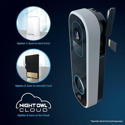 Night Owl 2K Battery Wi-Fi Smart Dual-Powered Video Doorbell - Black
