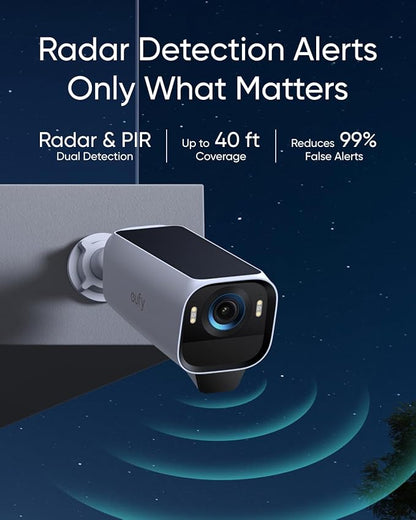 eufy Security eufyCam S3 Pro Add-on Cam, Solar Camera Outdoor Wireless, MaxColor Night Vision, 4K Security Camera with Solar Panel, Face Recognition AI, Expandable Local Storage, No Monthly Fee