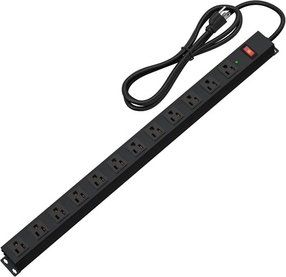 12 Outlet Long Power Strip Surge Protector with 2100 Joules, 6FT Power Cord, Wide Spaced Outlet Power Bar, Overload Protection Switch, Industrial Heavy Duty for Work Bench, Shop, Garage (Black)…