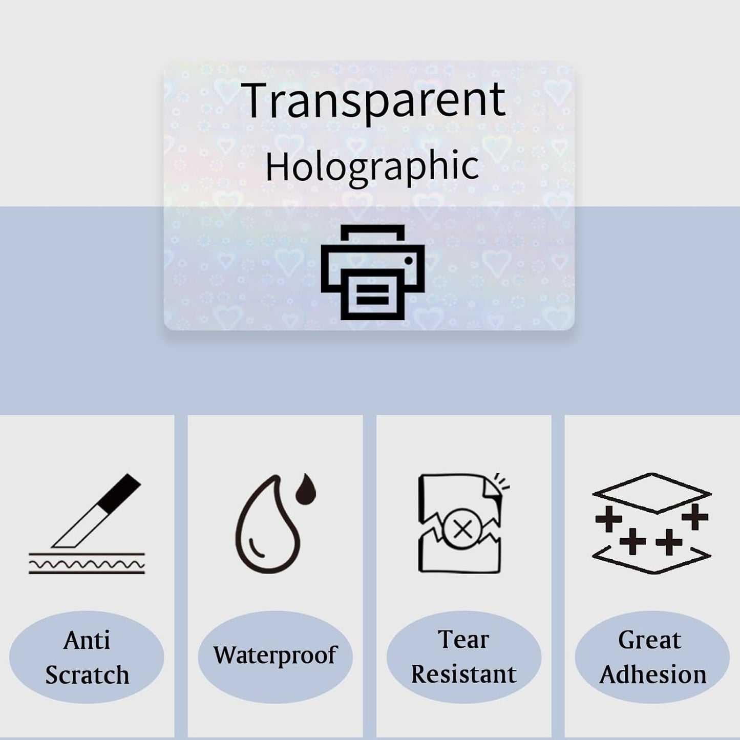 STARLIBOO Transparent Stickers Labels - 2" x 4" Clear Address Labels Mailing Stickers for Laser/Inkjet Printer 8.5"×11"- 20 Sheet (Clear Holographic Heart)