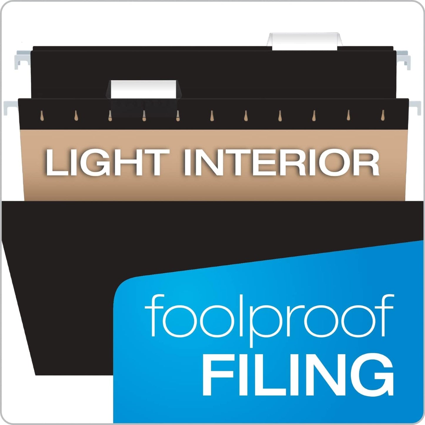 Pendaflex Black Hanging File Folders, 8.5 X 11 Letter Size with 1/5 Cut Adjustable Tabs - 50 Pack