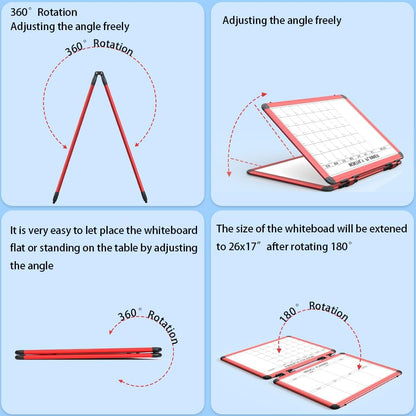 4 Sided Foldable Whiteboards Calendar, 17"x13" Desktop Whiteboard, Integrating with Monthly and Weekly Planner, Multi-Functional Whiteboard Suitable for Home, School and Office.