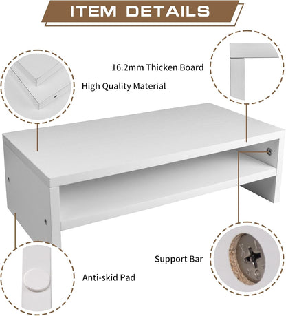 Monitor Stand Riser, 2 Tier Computer Stand, Desk Organizers and Accessories, Desktop Shelf with Storage for TV Screen PC Printer (White-18.9inch)