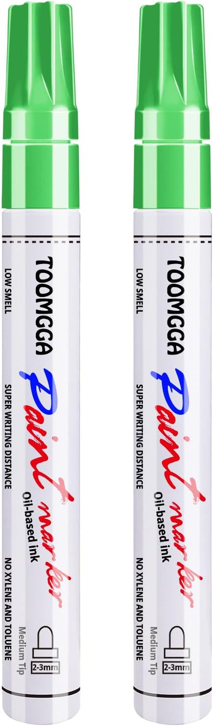 Light Green Permanent Paint Pens - 2 Pack Oil Based Paint Markers, Pens For Rock Painting Car Tyre Metal, Plastic, Canvas, Mugs, Wood, Glass, Quick Drying and Waterproof, Medium Point