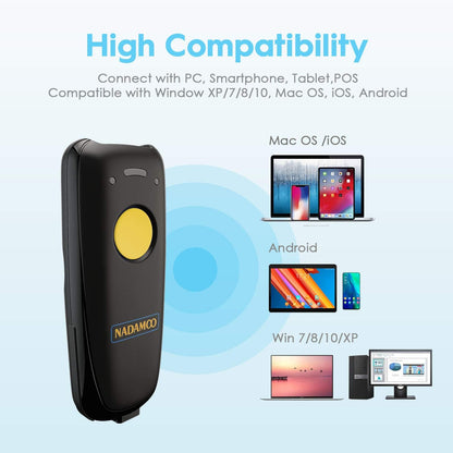 NADAMOO 2D Wireless Barcode Scanner Compatible with Bluetooth, Portable USB 1D 2D QR Code Scanner for Inventory, Bar Code Image Reader for Tablet iPhone iPad Android iOS PC POS, with Charging Dock