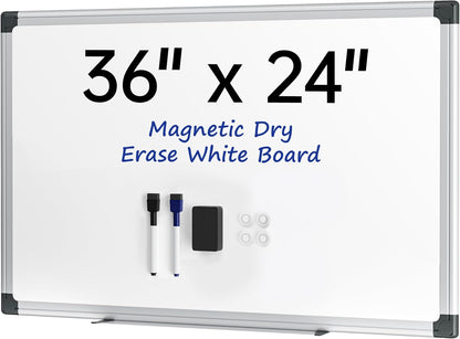 Dry Erase Board, 36 × 24 inches, Magnetic White Board for Wall, Silver Aluminium Frame, White Board Dry Erase for Kids, Students, Office, Kitchen- Includes Markers, Magnets & Eraser