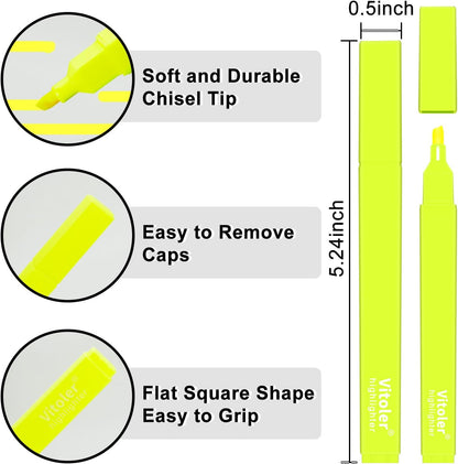 Vitoler Fluorescent Yellow Highlighters,10 Pack Bright Color Chisel tip Highlighters for Adults Kids in the Home School Office