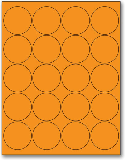 NextDayLabels - 8-1/2 x 11 Neon Color High Light Fluorescent Labels for Laser & Inkjet Printer (Orange Fluorescent, 2" Round - 20 Per Page | 2000 Labels)