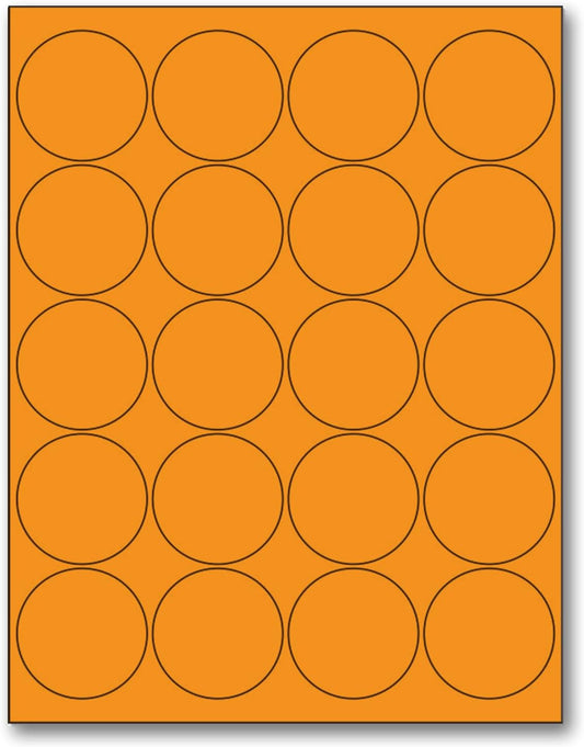 NextDayLabels - 8-1/2 x 11 Neon Color High Light Fluorescent Labels for Laser & Inkjet Printer (Orange Fluorescent, 2" Round - 20 Per Page | 2000 Labels)
