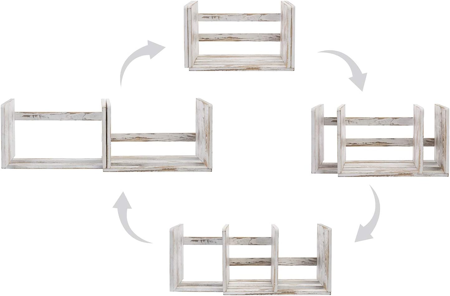 MyGift Rustic Expandable Whitewashed Wood Desktop Bookshelf/Adjustable Tabletop Book Holder Organizer Rack