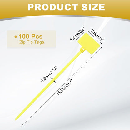uxcell 100 Pcs Cable Label Marker Tags, Nylon Cable Zip Tie Tags 6.3 Inch Writable Self-Locking Wire Labels Zip Ties for Organization Marking, Yellow