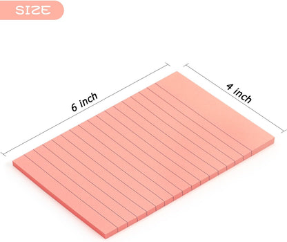 Early Buy 6 Pads Lined Sticky Notes with Lines 4x6 Self-Stick Notes Bright Color Sticky Notes, 45 Sheets/Pad (Pink)