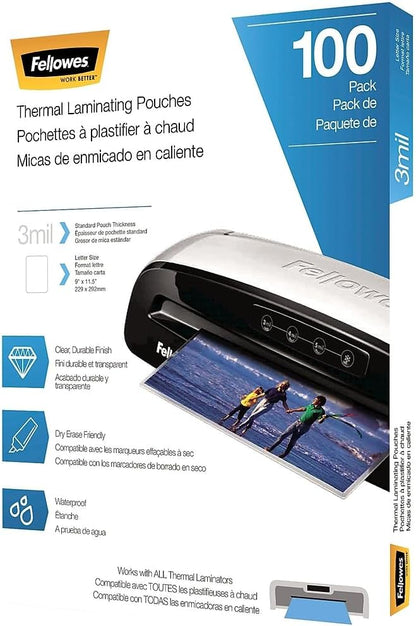 Fellowes Thermal Laminating Pouches/Sheets, Letter Size 9 x 11.5-Inches, 3 mil, 100 Pack (5743301)