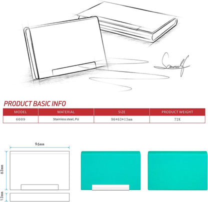 Padike Business Card Holder, Business Card Case Professional PU Leather & Stainless Steel Multi Card Case,Business Card Holder Wallet Credit Card ID Case/Holder for Men & Women. (U-Light Green)