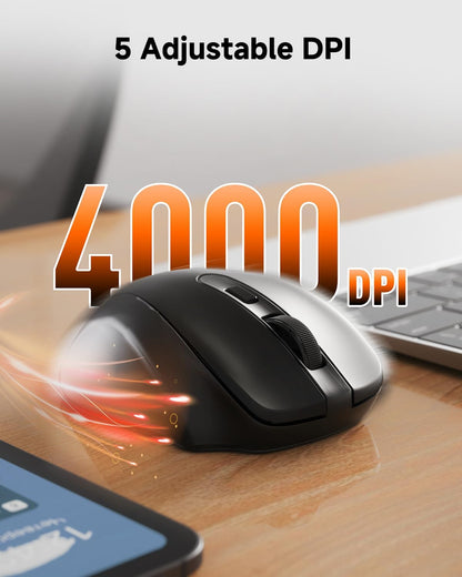 Redragon Wireless Mouse BT5.0/3.0 & 2.4G, 6 Buttons, 5 Level 4000DPI Bluetooth Mouse, 18 Months Battery, Portable Optical Computer Mice for Laptop, PC, Chromebook, Windows, Mac-Black