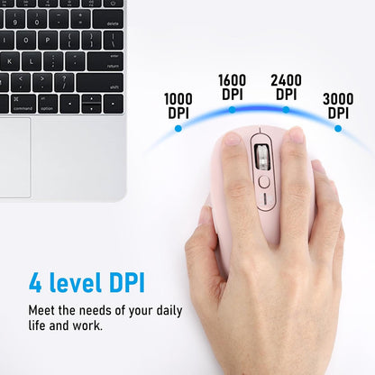 Multi-Device Wireless Bluetooth Mouse, 2.4G USB Receiver and Two Bluetooth, 4-Way Navigation Mice for Computer, Laptop, PC, MacBook, iPad (Pink)
