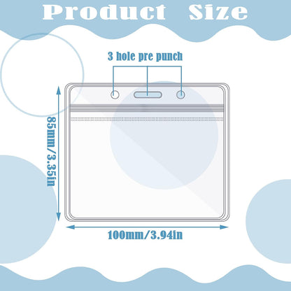 Zonon 150 Pcs Name Badge Holders Clear Plastic ID Card Name Tag Holders Badge Sleeves Horizontal Waterproof Transparent PVC Sleeve Cover Pouch for Office School Travel(3.35 x 3.94 Inch)