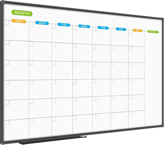 JILoffice Large Dry Erase Calendar Whiteboard - Magnetic White Board Calendar Monthly 60 X 40 Inch, Black Aluminum Frame Wall Mounted Board for Office Home and School