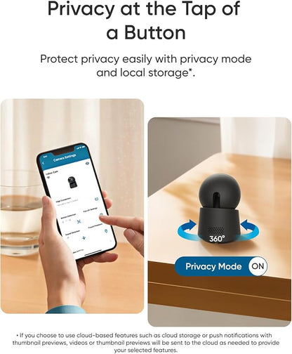 eufy Security Indoor Camera E30, Latest Generation, 4K UHD Security Camera, 360 Pan-Tilt, Color Night Vision, AI Detection for Human/Pet/Audio/Crying, Human/Pet Auto Tracking, Works with Homekit,Black