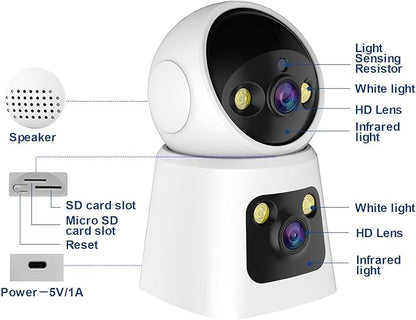 4MP Dual Lens Indoor Security Camera, 360° Pan/Tilt Baby & Pet Monitor, 2.4G/5G WiFi, Motion Tracking, 24/7 Cloud/SD, 2-Way Audio, Works with Mobile App & PCs