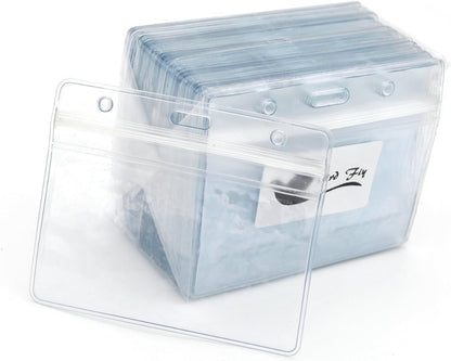 Name Tags,Bird Fiy 50 Pcs Waterproof Type Clear Plastic Horizontal Name Tag Badge Id Card and 50 Pcs Blue Lanyard