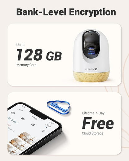MUBVIEW 5G WiFi Indoor Security Camera No Subscription, Pet Camera with Phone App, Baby Monitor WiFi Smartphone, 2K Night Vision Pan-Tilt Dog Cam, Auto Tracking, 2-Way Audio, SD or Cloud Storage