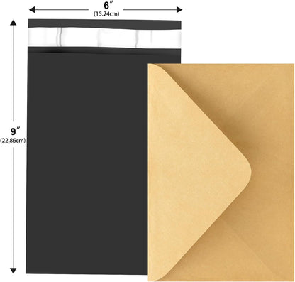 120-Piece Black Poly Mailers - 6x9 Inch Shipping Envelopes with Self-Adhesive Seal, Waterproof, and Tear-Proof Postal Bags