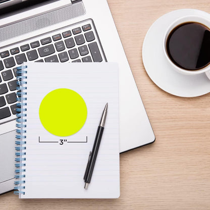 ChromaLabel 3 Inch Circle Sticker Labels, High Visibility Round Colored Stickers, Permanent Labels - 500 Sticky Dots per Roll, Fluorescent Yellow Dot Stickers