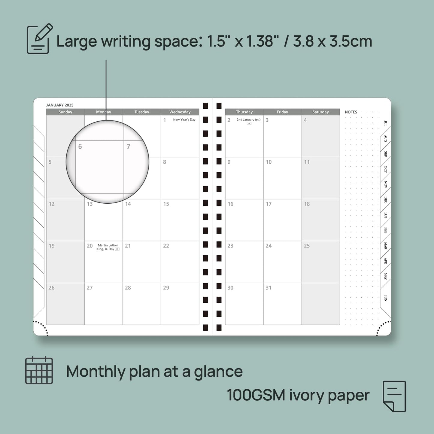 POPRUN Planner 2025-2026 (Medium - 6.5'' x 8.5'') Academic Weekly Calendar (July 2025 - June 2026) with Hourly Time Slots, Monthly Tabs, 100GSM Thick Papers, Spiral Leather Cover - Grey