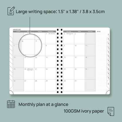 POPRUN Planner 2025-2026 (Medium - 6.5'' x 8.5'') Academic Weekly Calendar (July 2025 - June 2026) with Hourly Time Slots, Monthly Tabs, 100GSM Thick Papers, Spiral Leather Cover - Grey