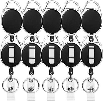 Retractable Badge Holder with Carabiner Reel Clip and Key Ring for ID Card Key Keychain Holders Black 10 Pieces by Moever