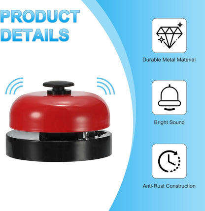 PATIKIL 4 Pcs Desk Call Bell 2.5" Dia with Metal Anti-Rust Construction Black/Red