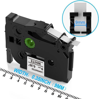 MarkDomain 3-Pack 9mm Label Tape TZe-221 Replacement for Brother TZe TZ Tape 9mm 0.35" Laminated White Label Maker Tape TZe221 TZ221 Work with Ptouch PT H100 H110 D210 D400AD 1290